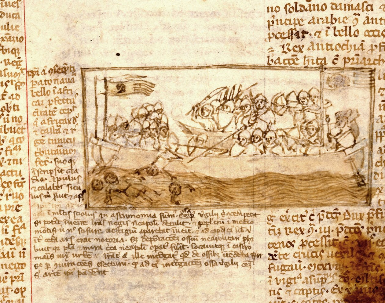 Tengeri csata szaracénok és keresztesek között 1120-ban. A 12. századi „zarándoklat a Szentföldre” kézirat szerint. Marciana, Velence. alkotó: Unknown artist