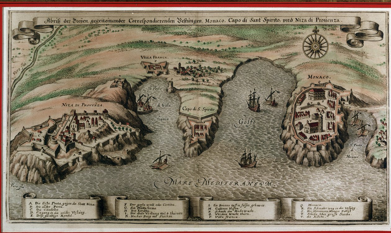Nizza, Villefranche és Monaco a 17. században (földrajzi decoupe) alkotó: Unknown artist