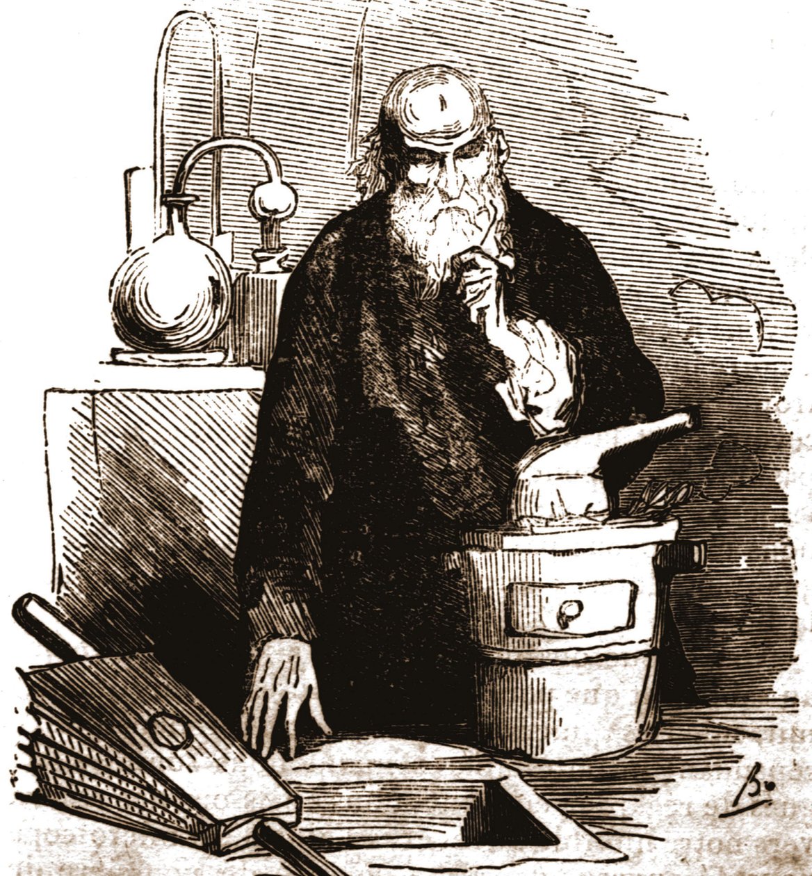 Nicolas Flamel (1330 - 1418) a laboratóriumában. alkotó: Unknown artist