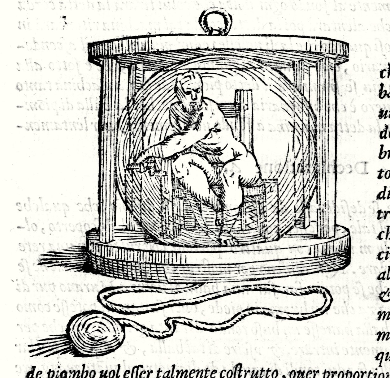 Nicoli Fontana második öltönye, a Tartaglia (1499 - 1557). Ez egy kristálygömböt biztosít, amelyben a búvár bezárja magát. Metszet 16. század. alkotó: Unknown artist