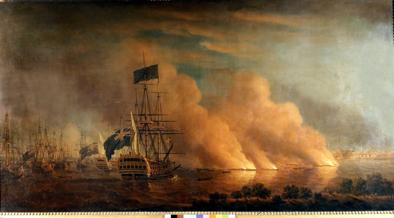 A francia brulók éjszakai támadása az angol flotta ellen Quebec kikötőjében: angolok vették el 1759.06.28-án. Festés. alkotó: Unknown artist