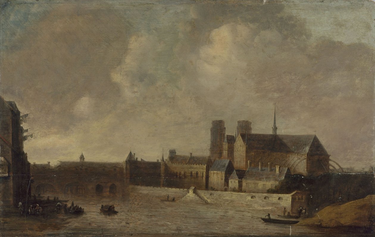 A Notre-Dame és az érseki palota a Quai de la Tournelle felől nézve, 1640 körül, a mai 4. kerület, 1635 és 1645 között (olaj, fa) alkotó: Unknown artist