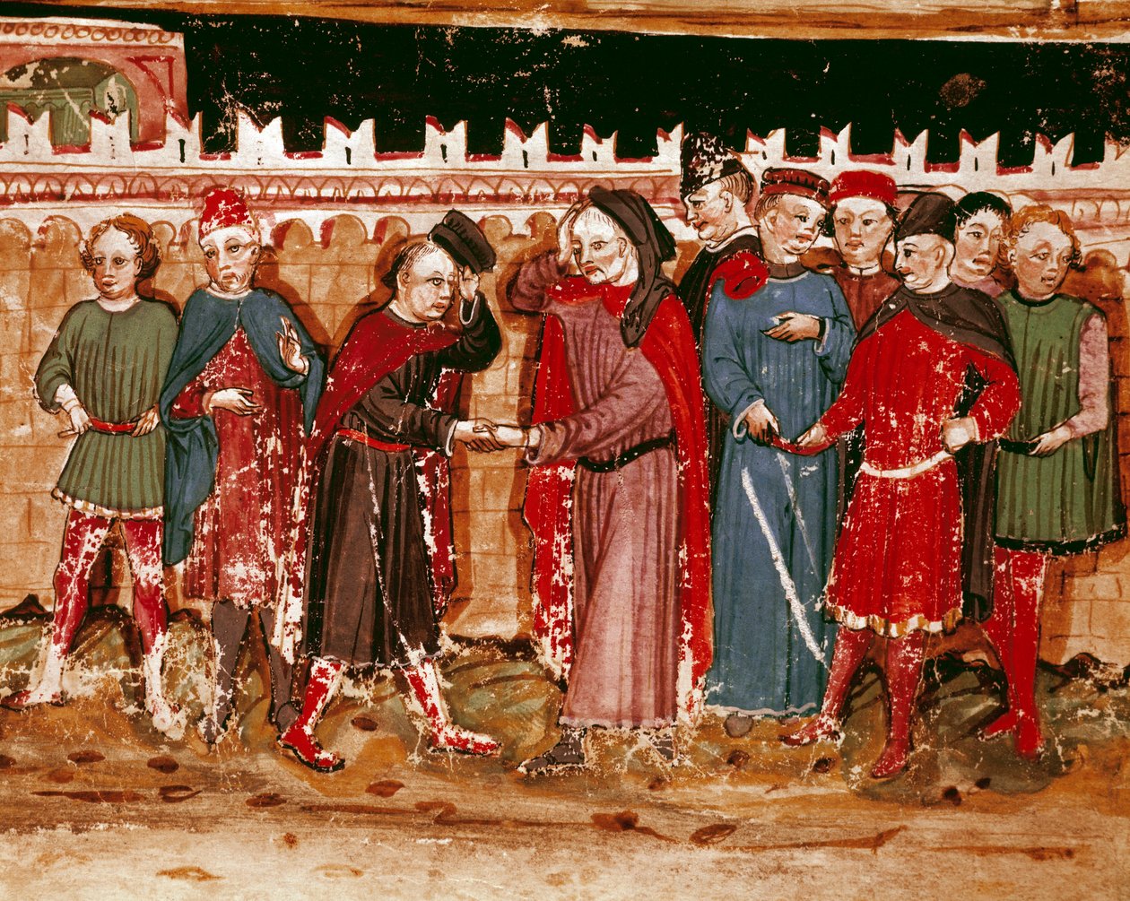 A Miniatűr gabelle tisztviselői a kéziratból (Ms. H V-5) „Codex de Privileges” alkotó: Unknown artist