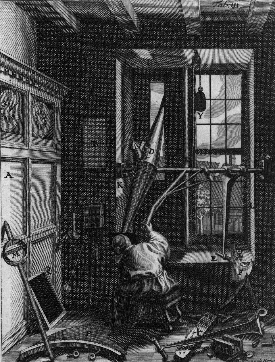 Olaus Romer (Ole), dán csillagász (1644-1710) a Jupiter műholdak fogyatkozását figyeli alkotó: Unknown artist