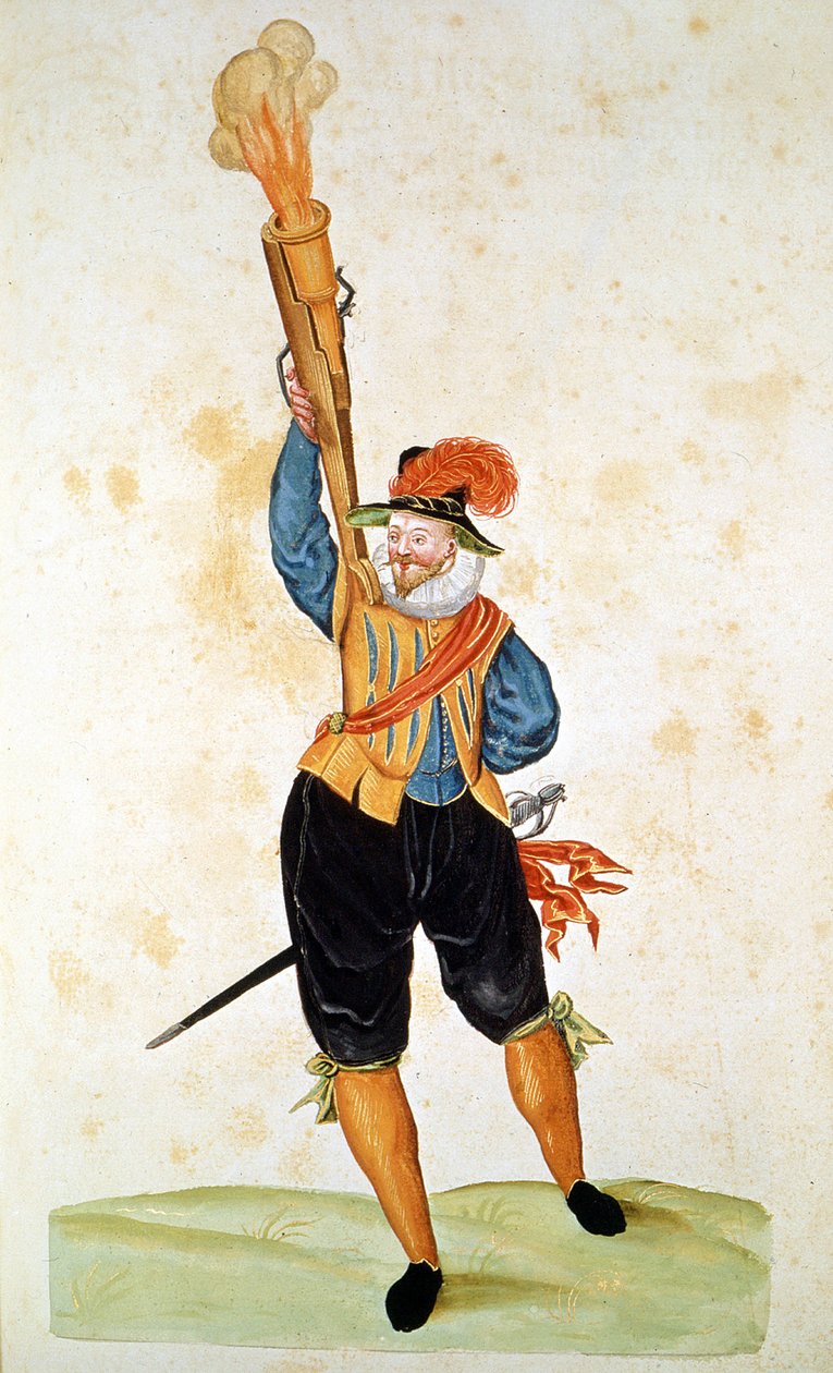 Az egyik első lőfegyver - a 16. századi „Pirotechnika, fegyverraktár és erődítmények kézikönyvében”. alkotó: Unknown artist