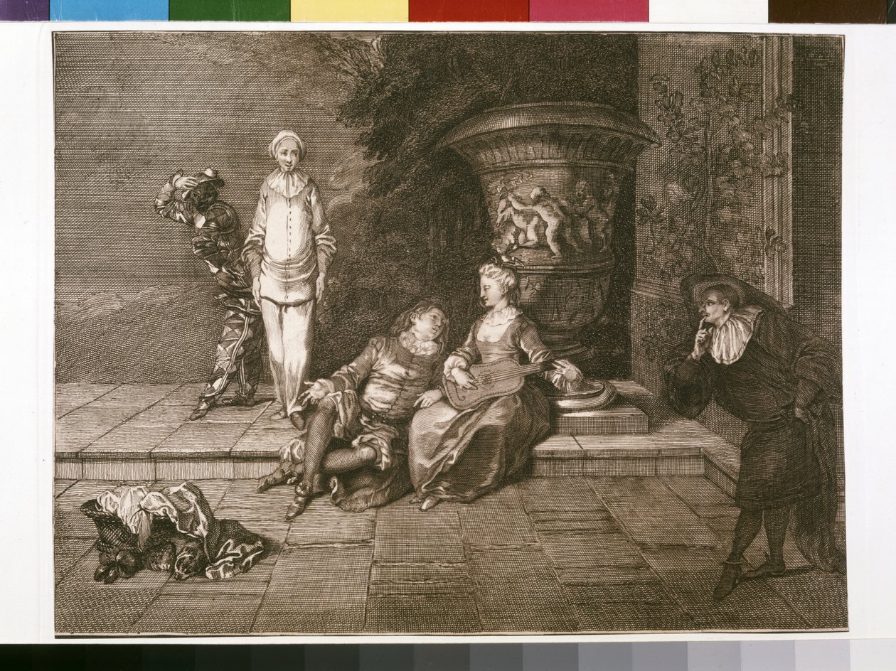 Eredeti metszet Pierrot-val balra alkotó: Unknown artist