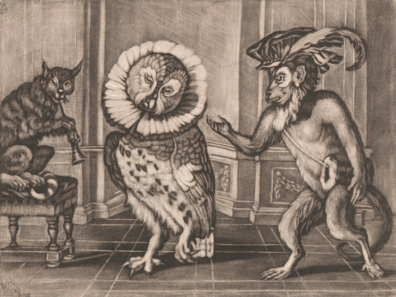 Bagoly, majom és macska a Mezzotintoes-ból, Smith, Vol. III alkotó: Unknown artist