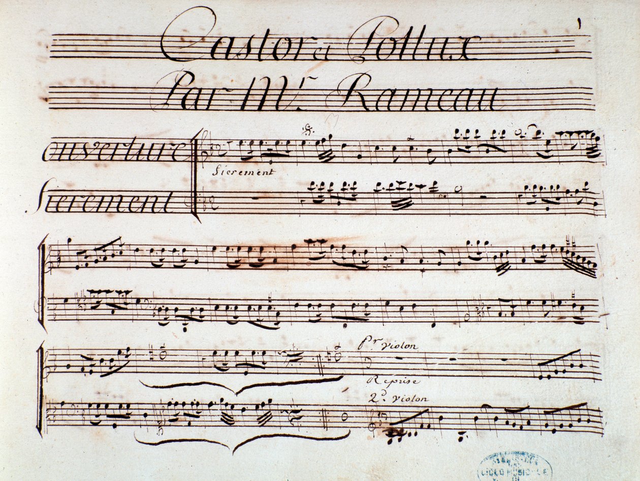 A Castor et Pollux, Rameau lírai tragédiájának (1737) kottájának oldala alkotó: Unknown artist