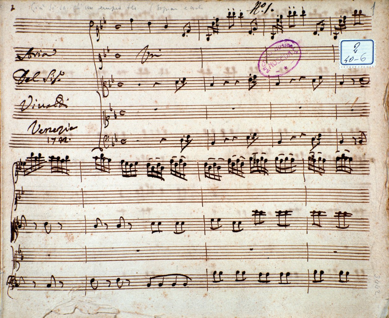 A Gia partitúrájának oldala ismert, hogy Antonio Vivaldi egy széles áriája alkotó: Unknown artist