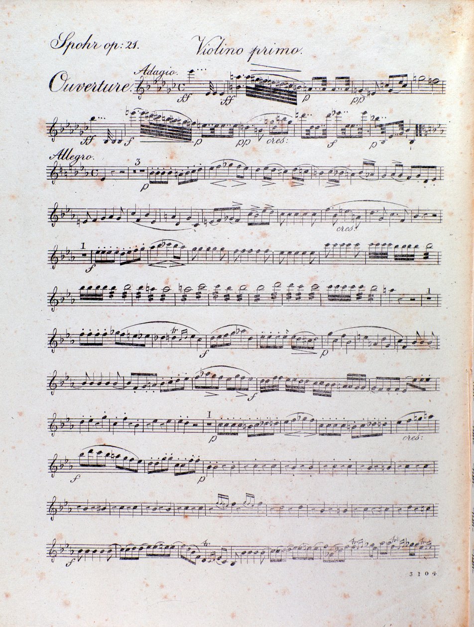 Louis Spohr Alruna nyitányának kottájának oldala alkotó: Unknown artist