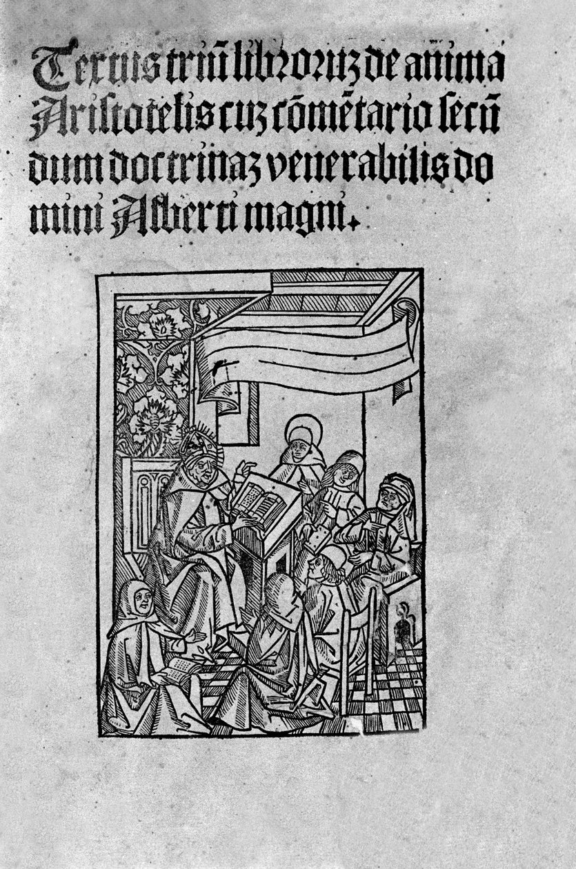 Arisztotelész (Kr. e. 384-322) görög filozófus „De Anima” (A lélekből) harmadik kötetének oldala, amelyet Nagy Albert kommentált (13. század). 1520 alkotó: Unknown artist