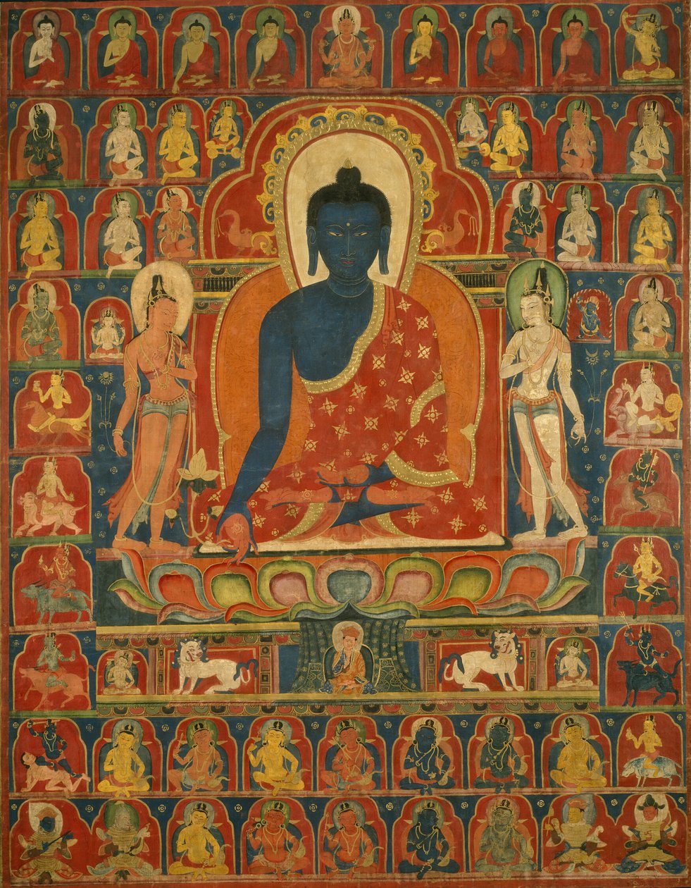 Festett transzparens (Thangka) a Gyógyító Buddhával (Bhaishajyaguru) alkotó: Unknown artist