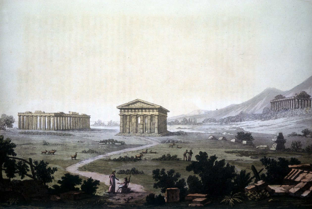 Paestum templomait ábrázoló festmény, a jelenlegi Capaccio. alkotó: Unknown artist