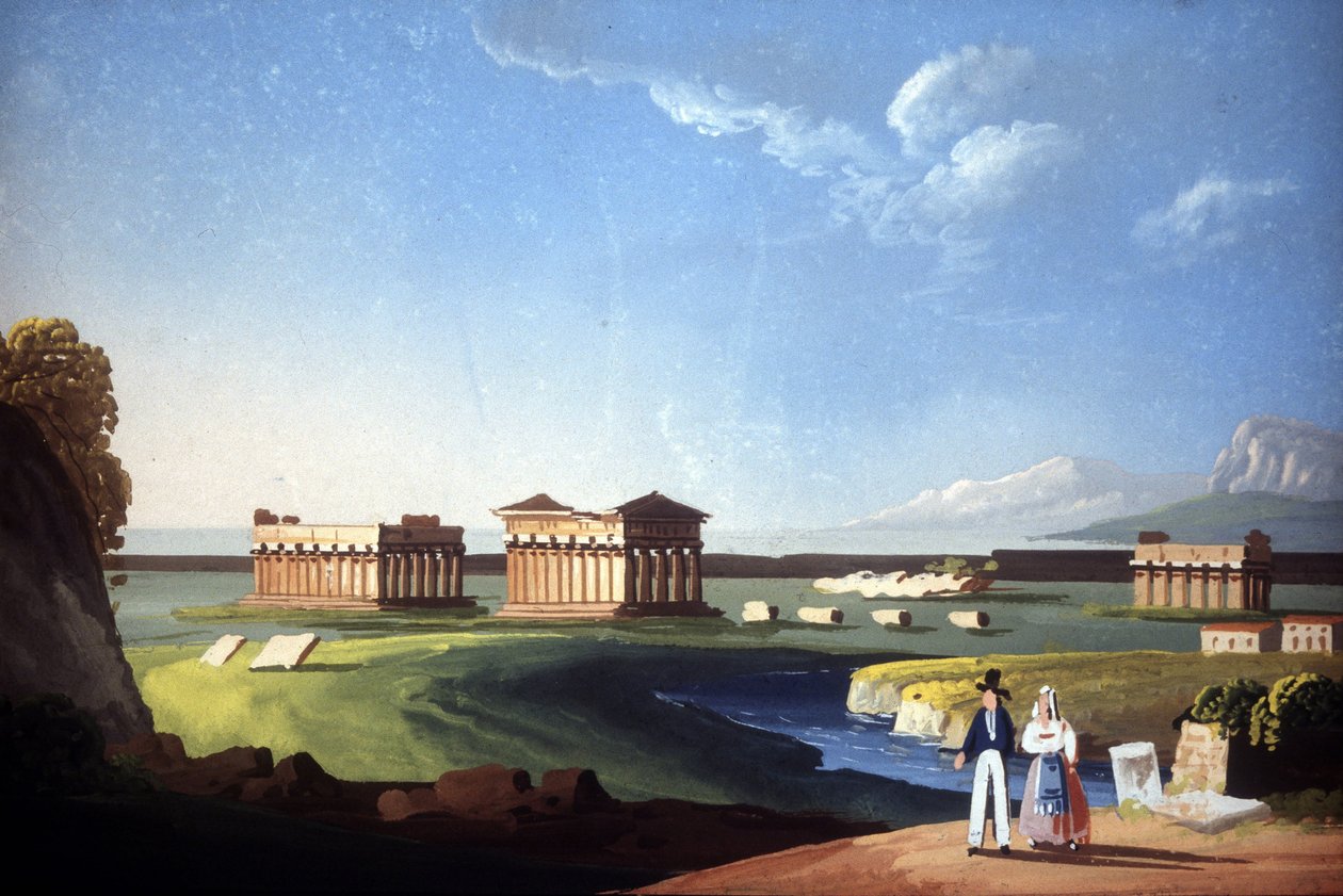 Paestum templomait ábrázoló festmény, a jelenlegi Capaccio. alkotó: Unknown artist