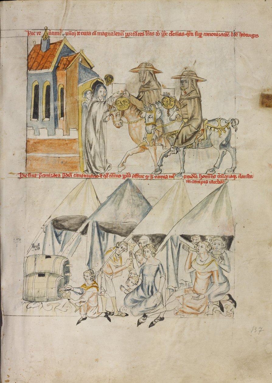 IV. Kelemen pápai követek, akik Szent Hedvig szentté avatásával kapcsolatos dokumentumokat hoztak; Szent Hedvig szentté avatásának hírének fogadtatása alkotó: Unknown artist