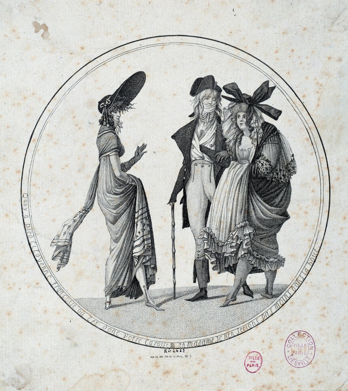 Párizsi divat: „” Csodálatos és csodálatos”” Metszet 1795-ből Párizs, Musee Carnavalet alkotó: Unknown artist