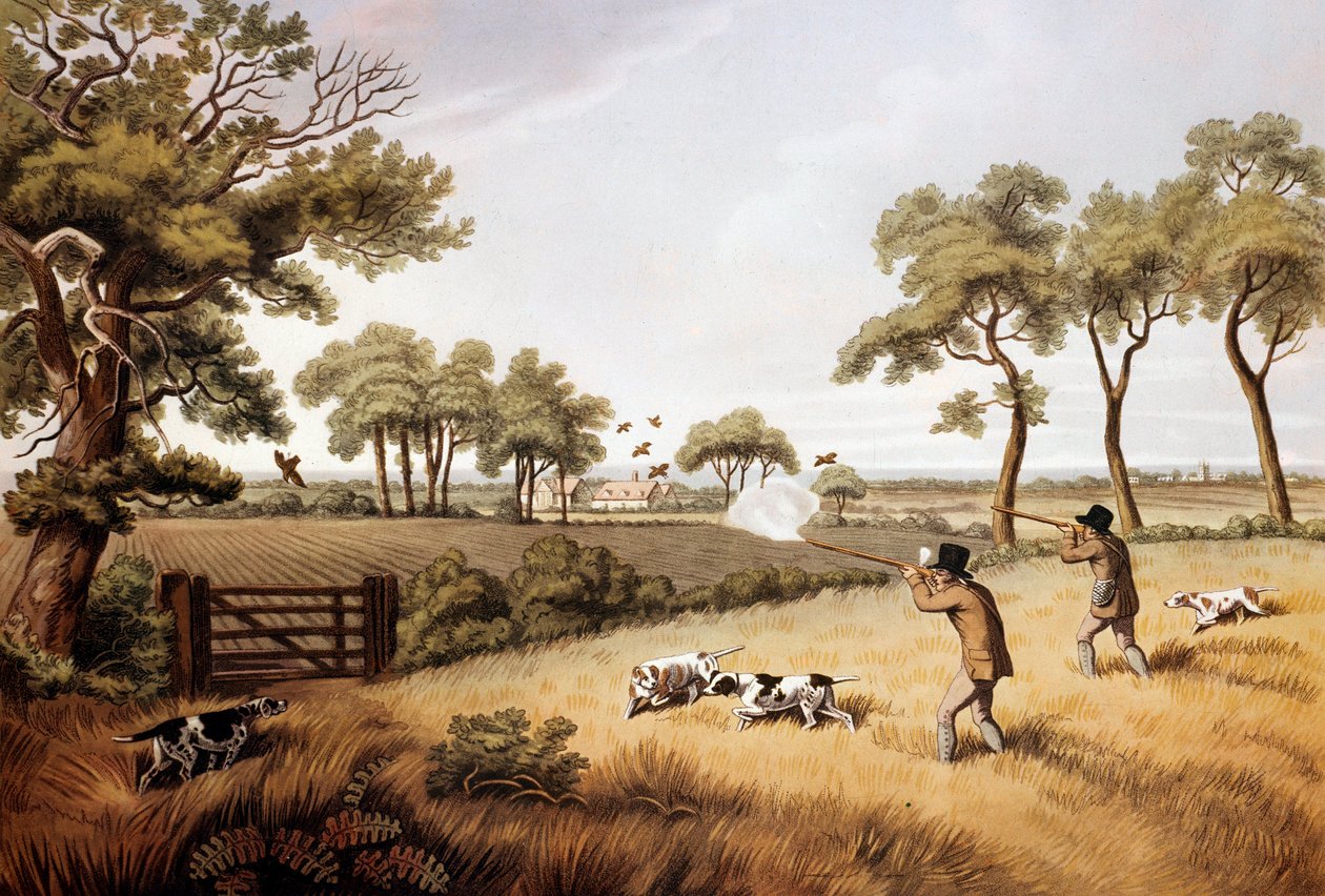 Fogolyvadászat jelenete: 19. századi litográfia Gien, vadászati múzeum alkotó: Unknown artist
