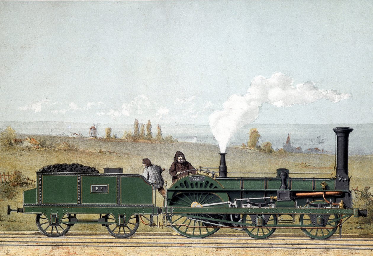 A strasbourgi vasút személymozdony és szénkocsija (Crampton rendszer) alkotó: Unknown artist