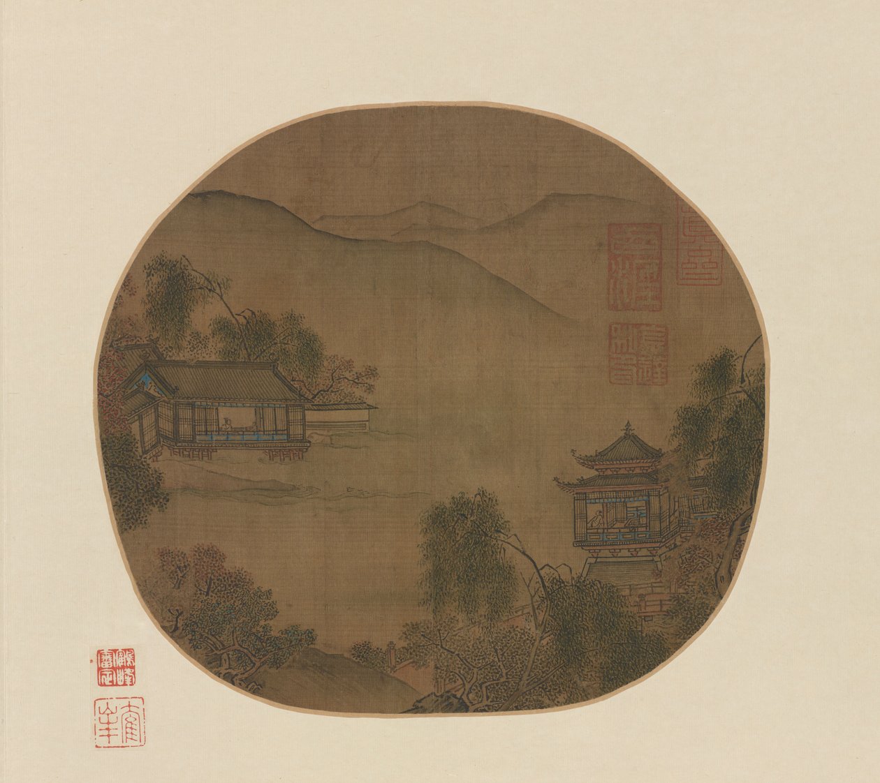 Pavilonok egy hegyi patak mellett alkotó: Unknown artist