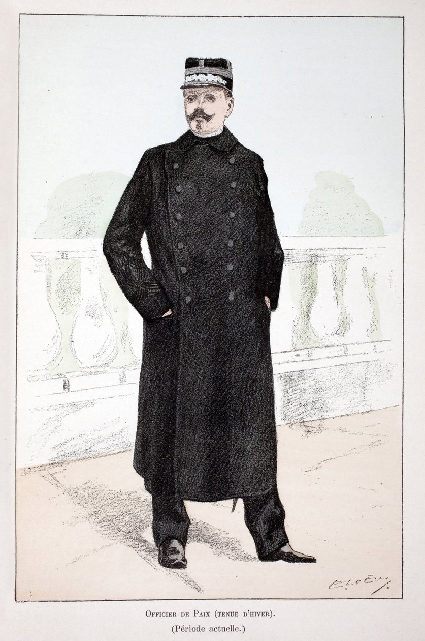 Béketiszt, téli ruha (Lepin időszak). Színes rézkarc, illusztrációként „A békefenntartók hadtestének története”” című könyv Louis Lepine (1846-1933) Szajna menti rendőrprefektus gondozásában jelent meg, Alfred Rey (1864-?) és Lou. alkotó: Unknown artist