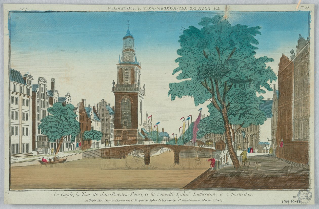 Peep-show, a Cingle, a Jan-Rooden-Poort-torony és az Új evangélikus templom, Amszterdam, 15. sz. alkotó: Unknown artist