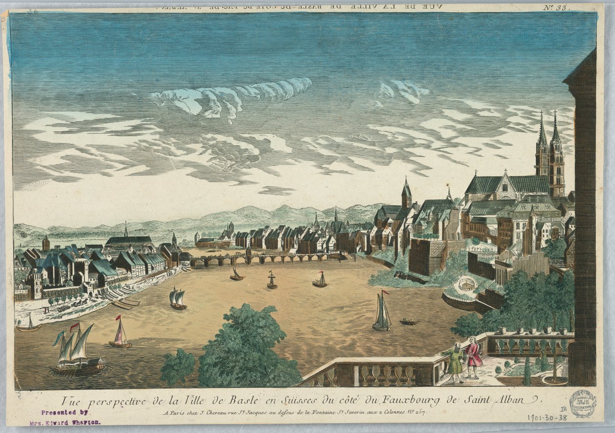 Peep-show, Bázel városának perspektivikus képe Svájcban a Cote du Fauxbourg de Saint Albanból, 33. sz. alkotó: Unknown artist