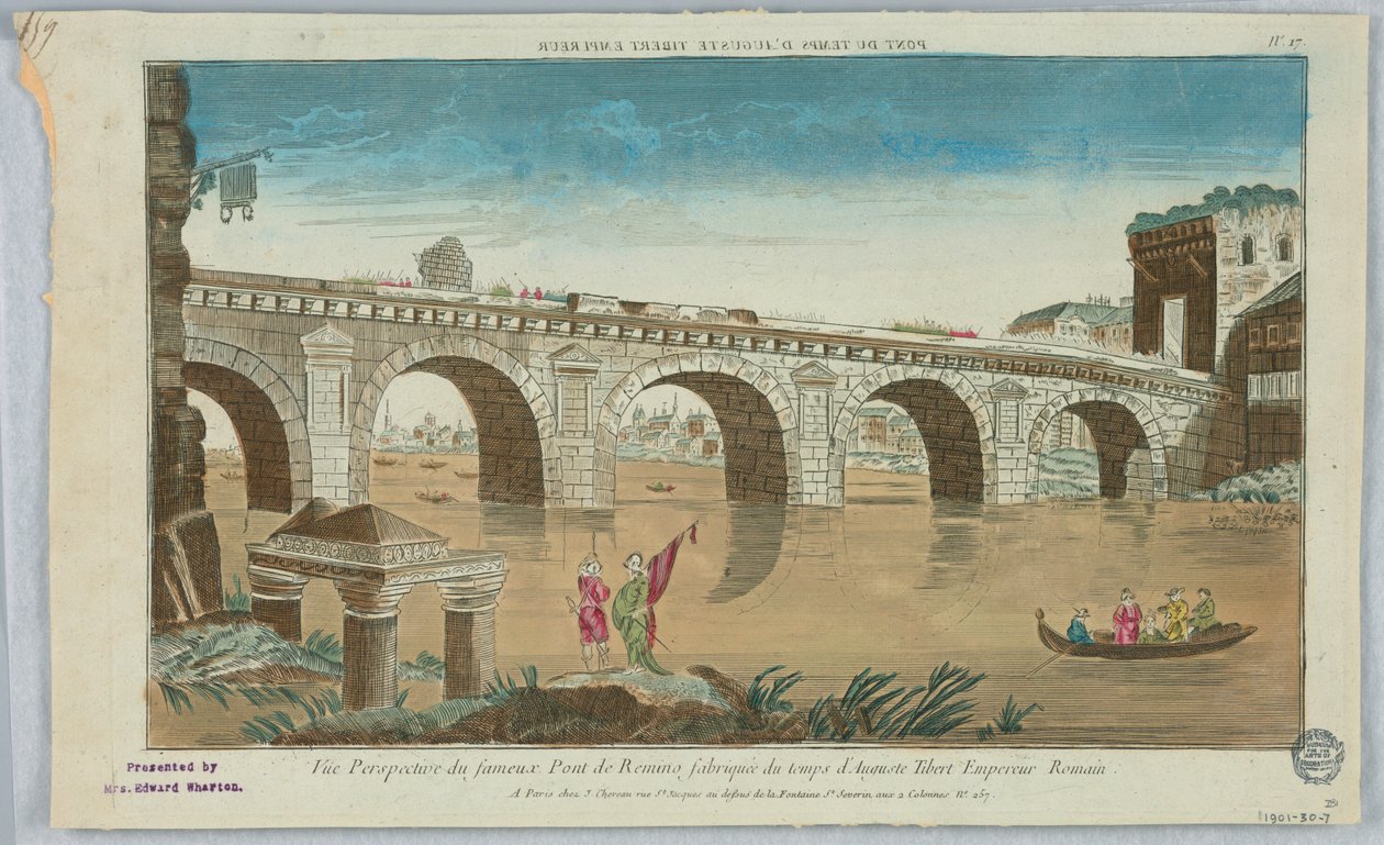 Peep-show, Remino Fabriquee híres hídjának perspektivikus képe Auguste Tibert római császár idejéből, 17. sz. alkotó: Unknown artist