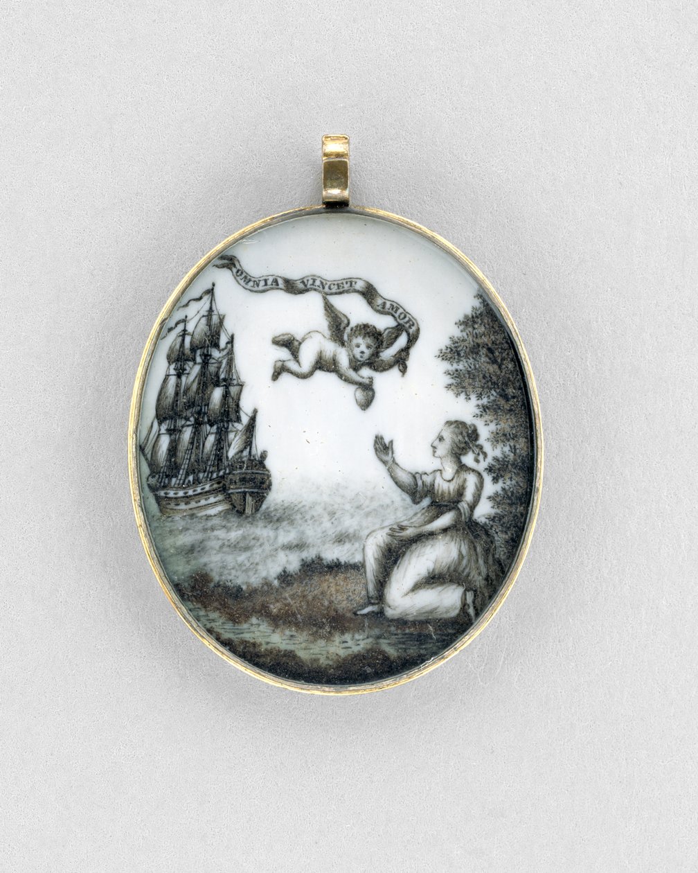 Medál, 1750 körül (szépia elefántcsonton, aranyon, hajon és üvegen) alkotó: Unknown artist