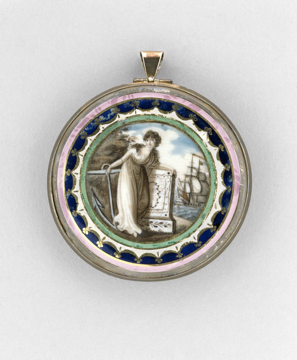 Medál, 1780 körül (szépia és akvarell elefántcsonton, aranyozott réz, zománc, haj és üveg) alkotó: Unknown artist
