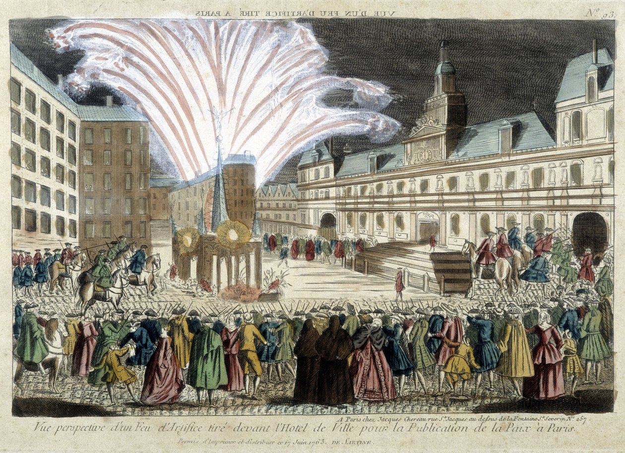 A Hôtel de Ville előtti tűzijáték perspektivikus képe a párizsi béke kiadásához alkotó: Unknown artist