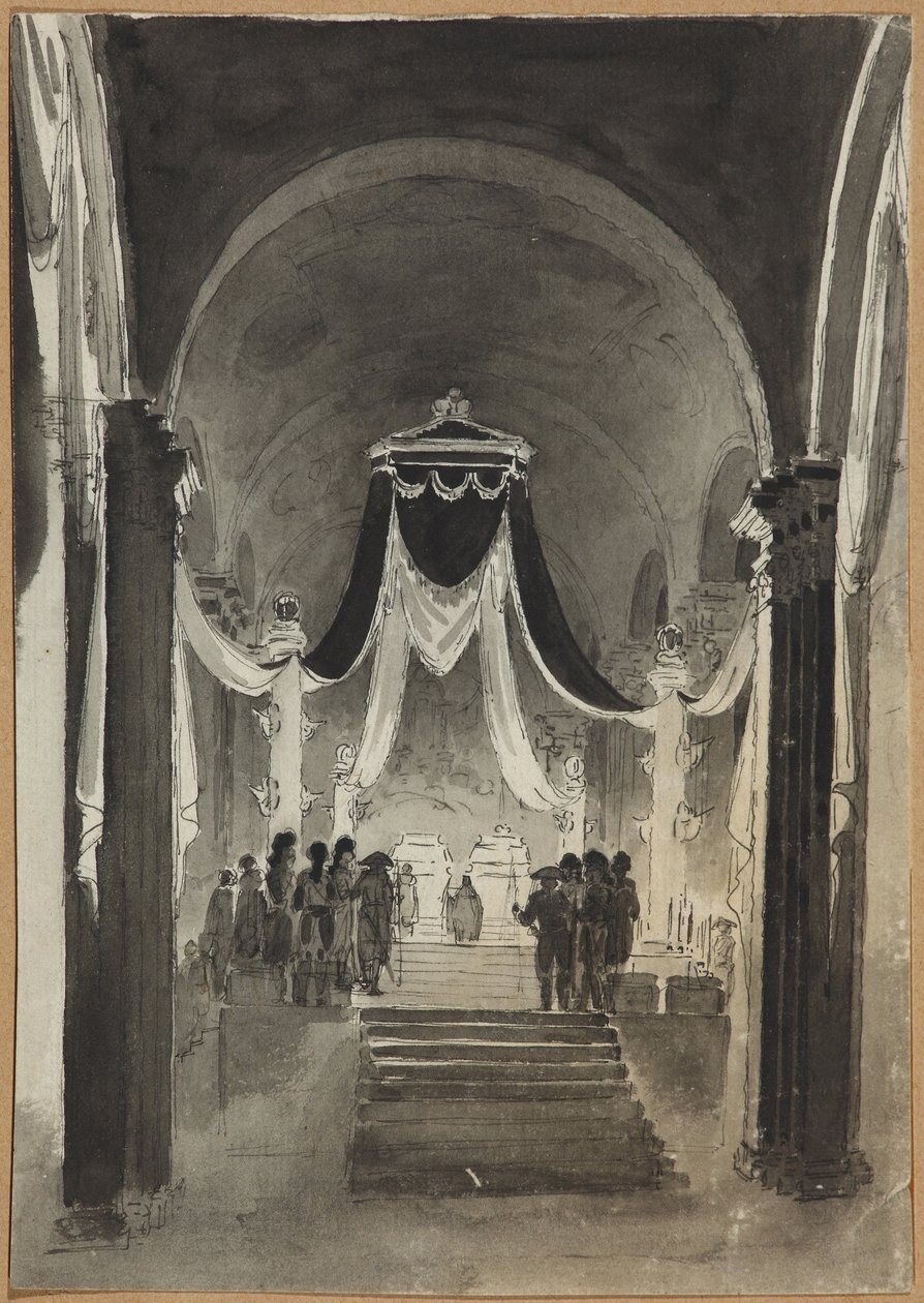 Péter és Pál-székesegyház-dísz III. Péter és II. Katalin temetési szertartásán – Anonymous. Papíron toll, ecset, akvarell, tinta alkotó: Unknown artist