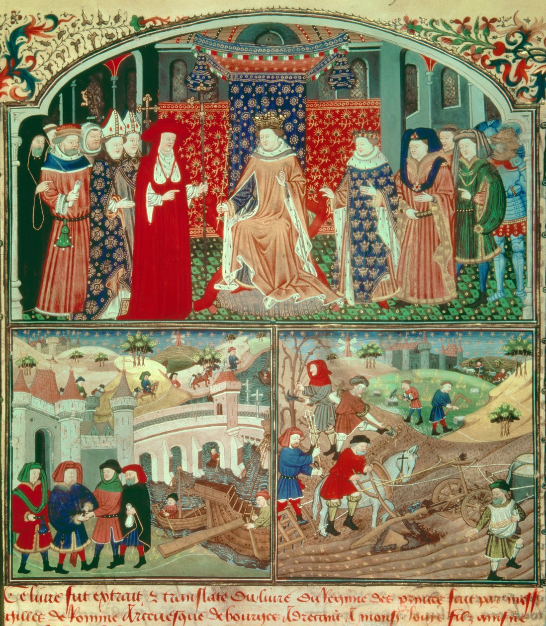 Philippe the Bel trunant (1268-1314) szántás és kereskedő jelenettel. Gilles de Rome (v.1247-1316) miniatűr „A hercegek rendszerének könyvében”, Párizs, B N alkotó: Unknown artist