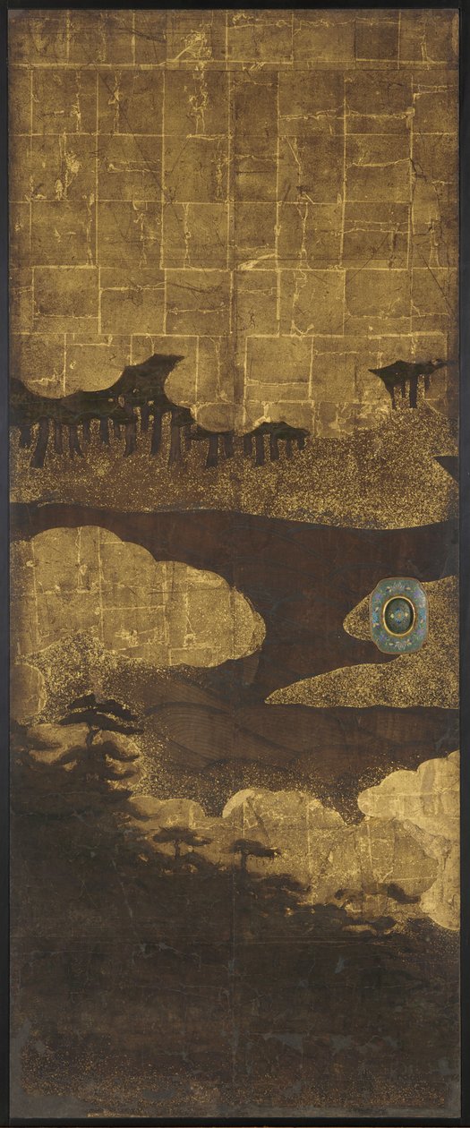 Fenyőfák, víz és felhők alkotó: Unknown artist