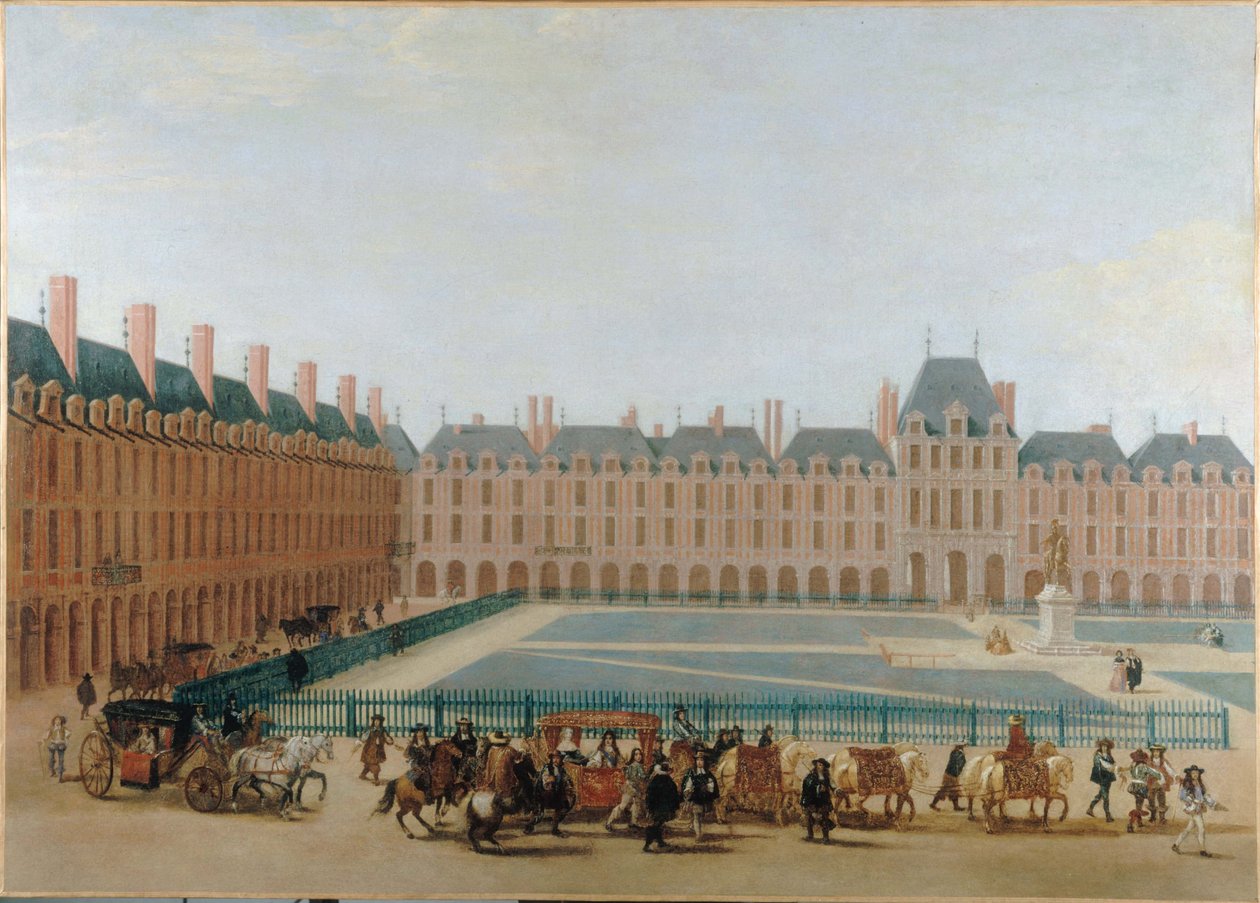 Place Royale, 1660 körül; a király kocsijának áthaladása. Jelenlegi Place des Vosges, 4. kerület, 1655-1665 körül (olaj, vászon) alkotó: Unknown artist