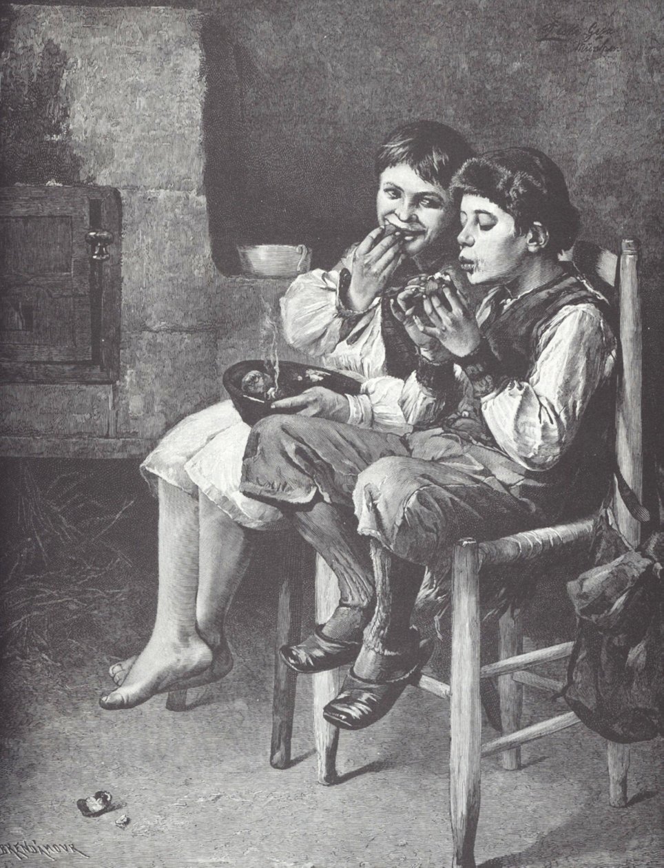 Szegény fiúk esznek, 19. század vége (fametszet) alkotó: Unknown artist