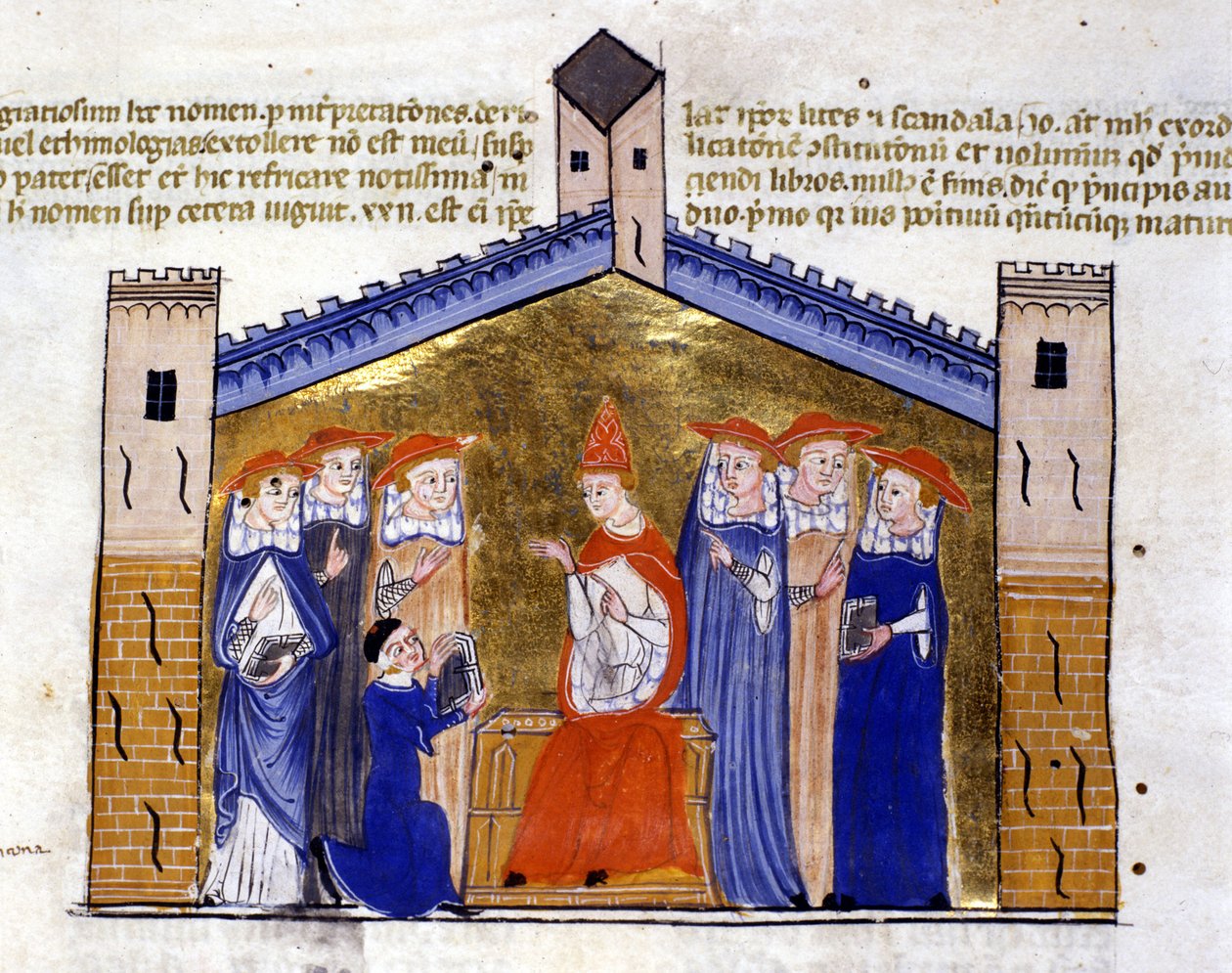XXII. János avignoni pápa megkapta a szerzőtől V. Kelemen (Schism) apparátust. 15. századi kézirat. Bibl. Nazionale Braidense, Milánó. alkotó: Unknown artist