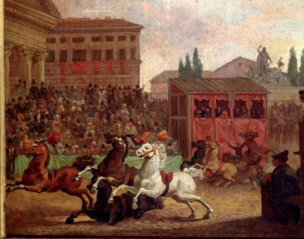Népszerű ünnepségek: „” A „” Barberi” faja (vagy palio)” Anonymous festmény a 18. századból. Rome Museo del Folklore alkotó: Unknown artist