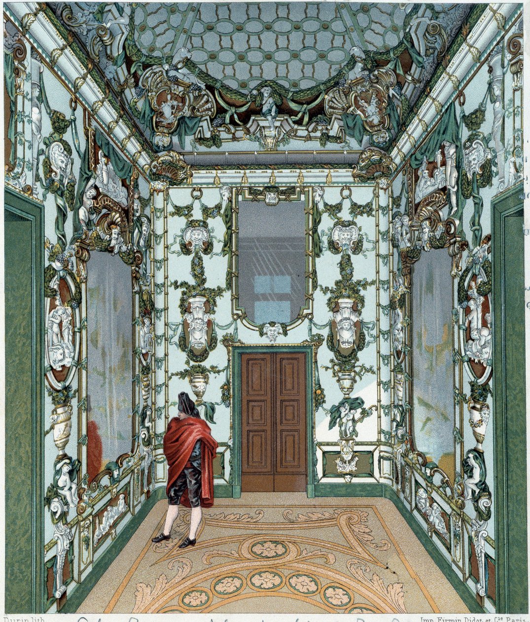 A Madridi Királyi Palota porcelán szalonja. 18. századi metszet. Párizs, dekoratív művészet alkotó: Unknown artist
