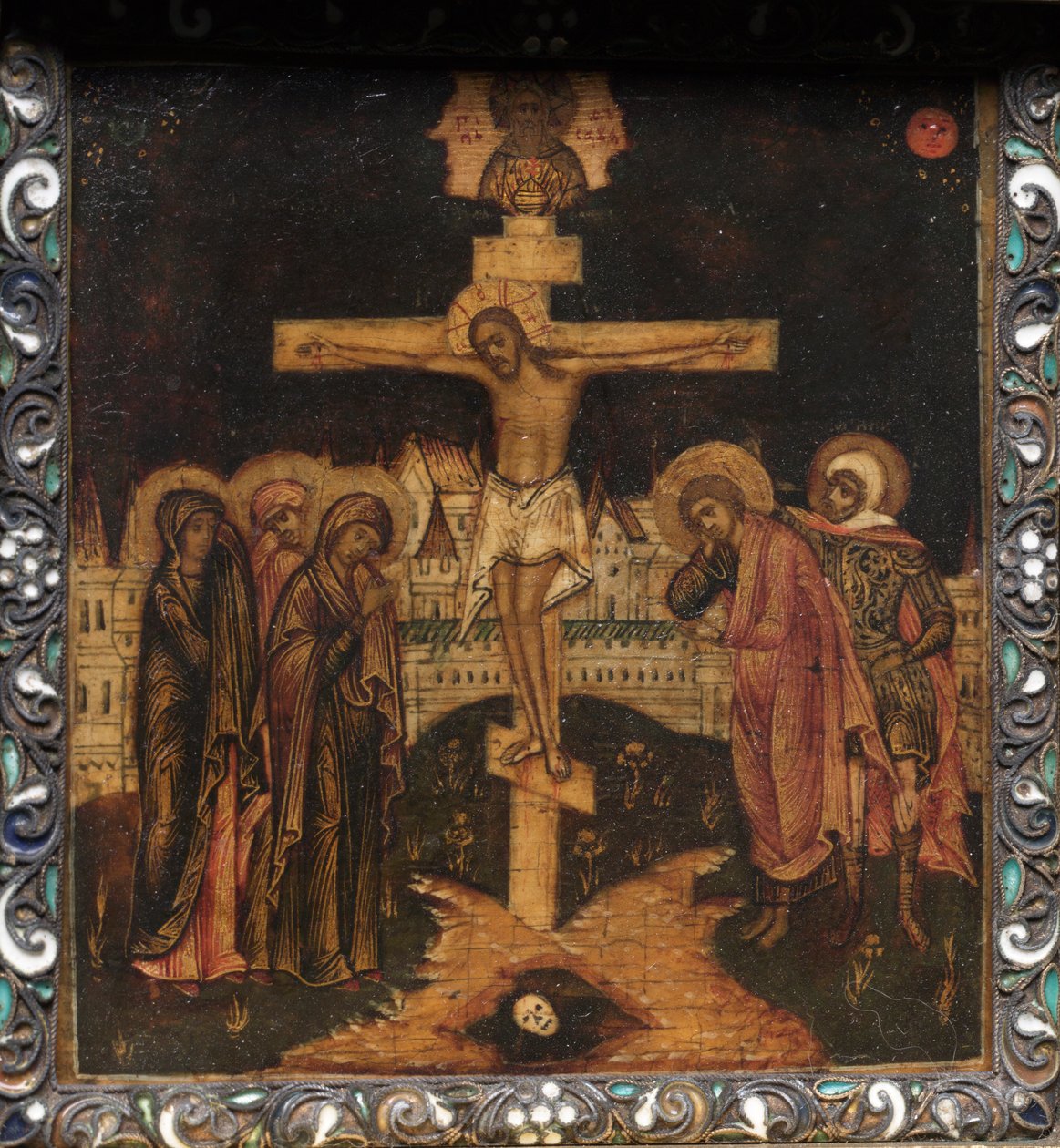 Hordozható triptichon ikon: A keresztre feszítés alkotó: Unknown artist