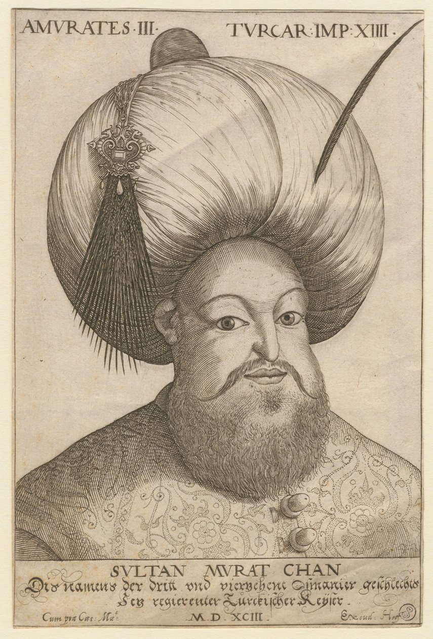 Mourad III portré (1546-1595), oszmán szultán - III. Murád (1546-1595), az Oszmán Birodalom szultánja - Névtelen - 1593 - Rézkarc - 18,5x12,3 - Magángyűjtemény alkotó: Unknown artist