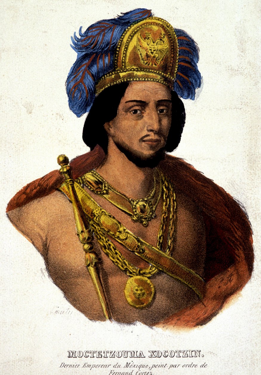 Portré Moctezuma (vagy Montezuma), Mexikó utolsó császárának mellszobrán - ill. 19. századi dok. 16. század. alkotó: Unknown artist
