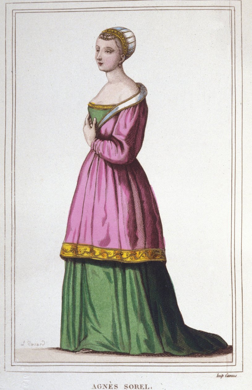 Agnes Sorel (1422-1450) portréja (Beaute sur Marne hölgye) (Beaute-sur-Marne). Károly király kedvence VII. metszet 1830-ból alkotó: Unknown artist