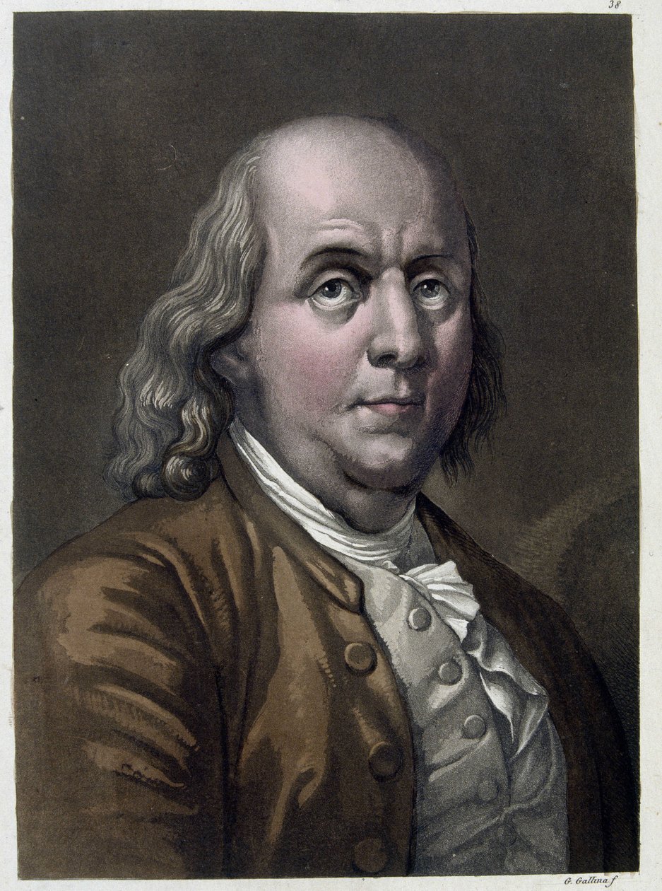 Benjamin Franklin amerikai politikus és fizikus (1706-1790) portréja – Jules Ferrario 1819-1820 „A régi és modern kosztümben” alkotó: Unknown artist