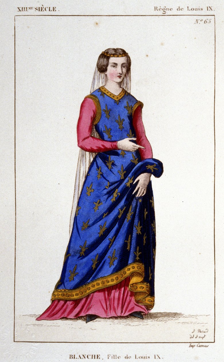 Blanche (1252 - 1320), IX. Lajos (Szent Lajos) lányának, X. Alfonz, kasztíliai király feleségének portréja. Metszet 1830-ból. alkotó: Unknown artist