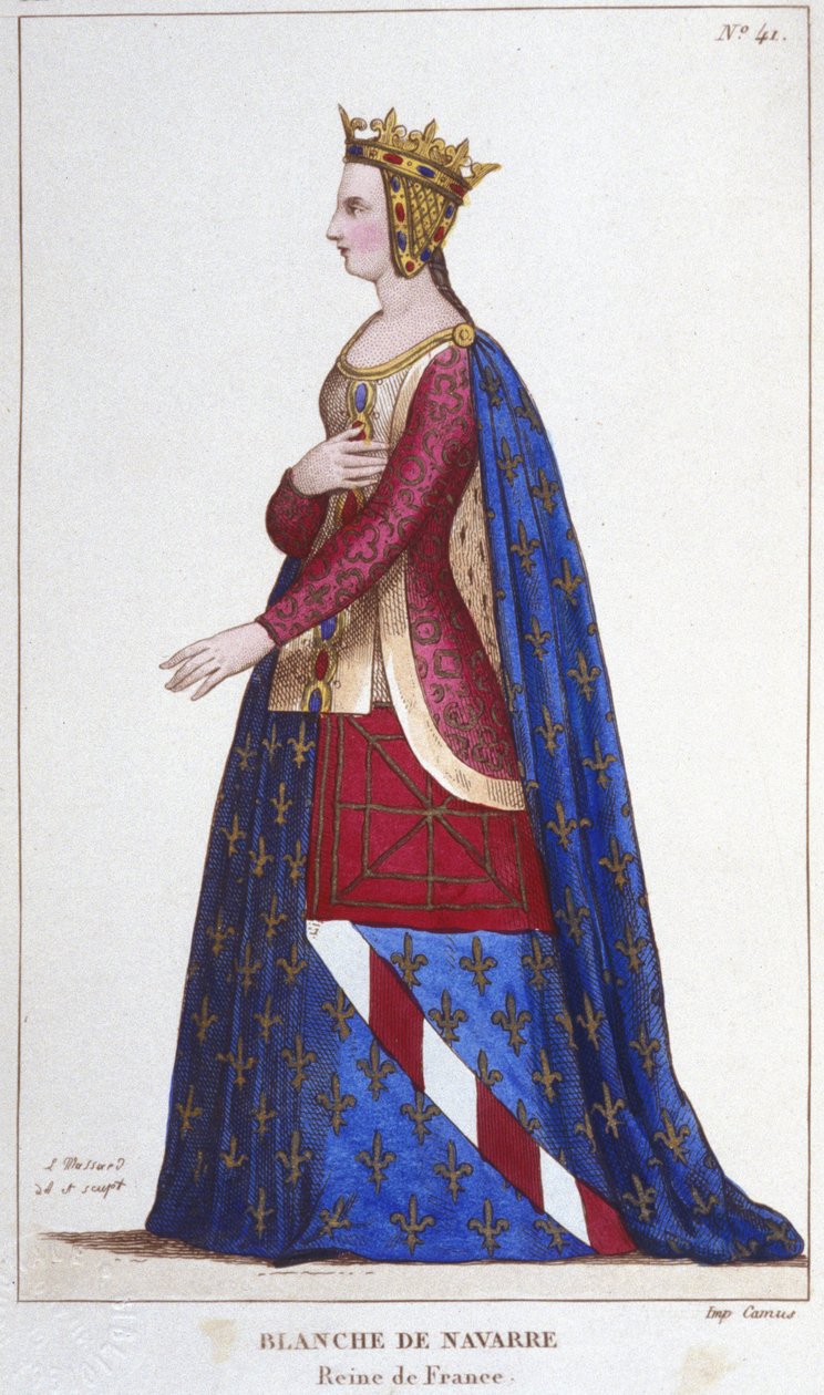 Navarrai Blanche (1224-1283) francia királynő portréja I. Roux János menyasszonya 1236-ban. 1830-as metszet alkotó: Unknown artist
