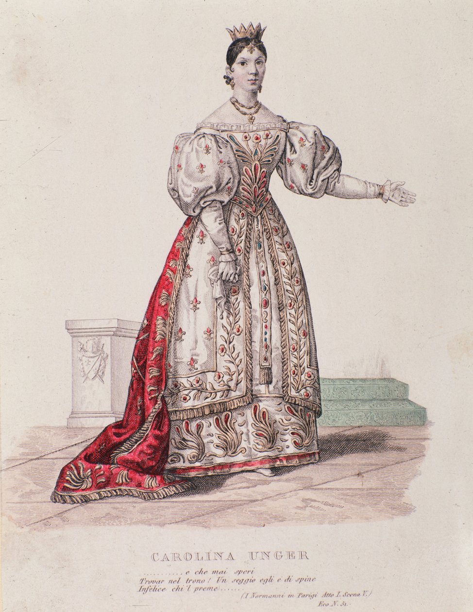 Caroline Ungher (Unger) portréja az I Normanni a Parigi című filmben (metszet) alkotó: Unknown artist