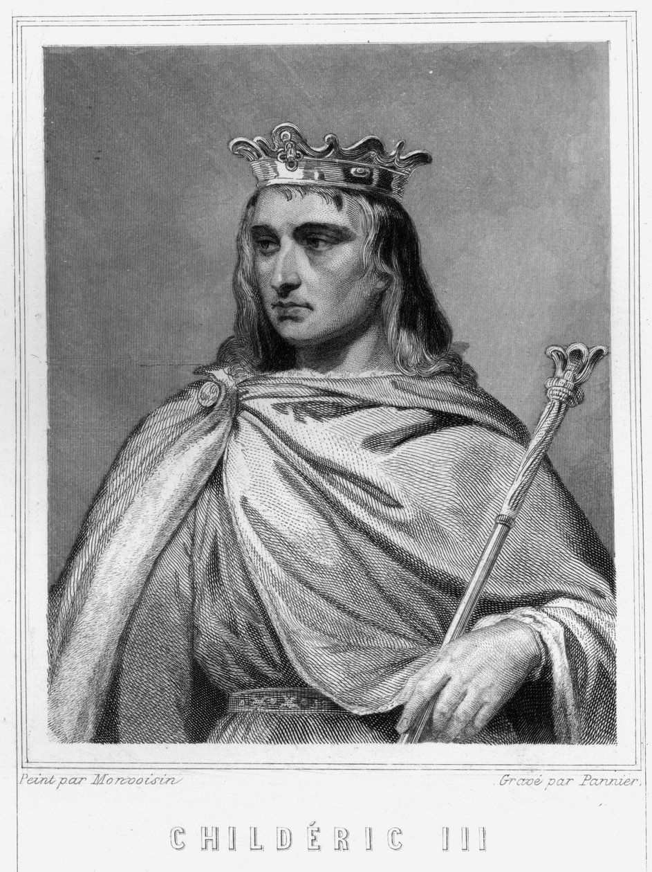 II. Chilperic (? - 755), a frankok királyának, a Karolingok közül elsőnek portréja - Lavallee „Histoire des Francais”-jában, metszet, sd. alkotó: Unknown artist