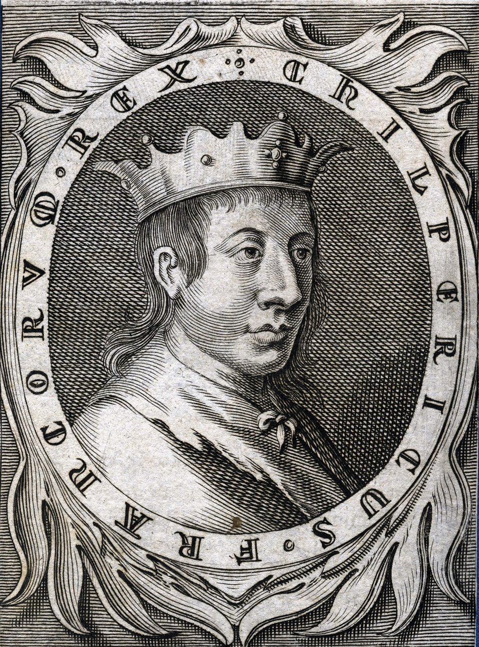 II. Chilperic (670 - 721. vers), Neustria királyának portréja. 18. századi metszet. alkotó: Unknown artist