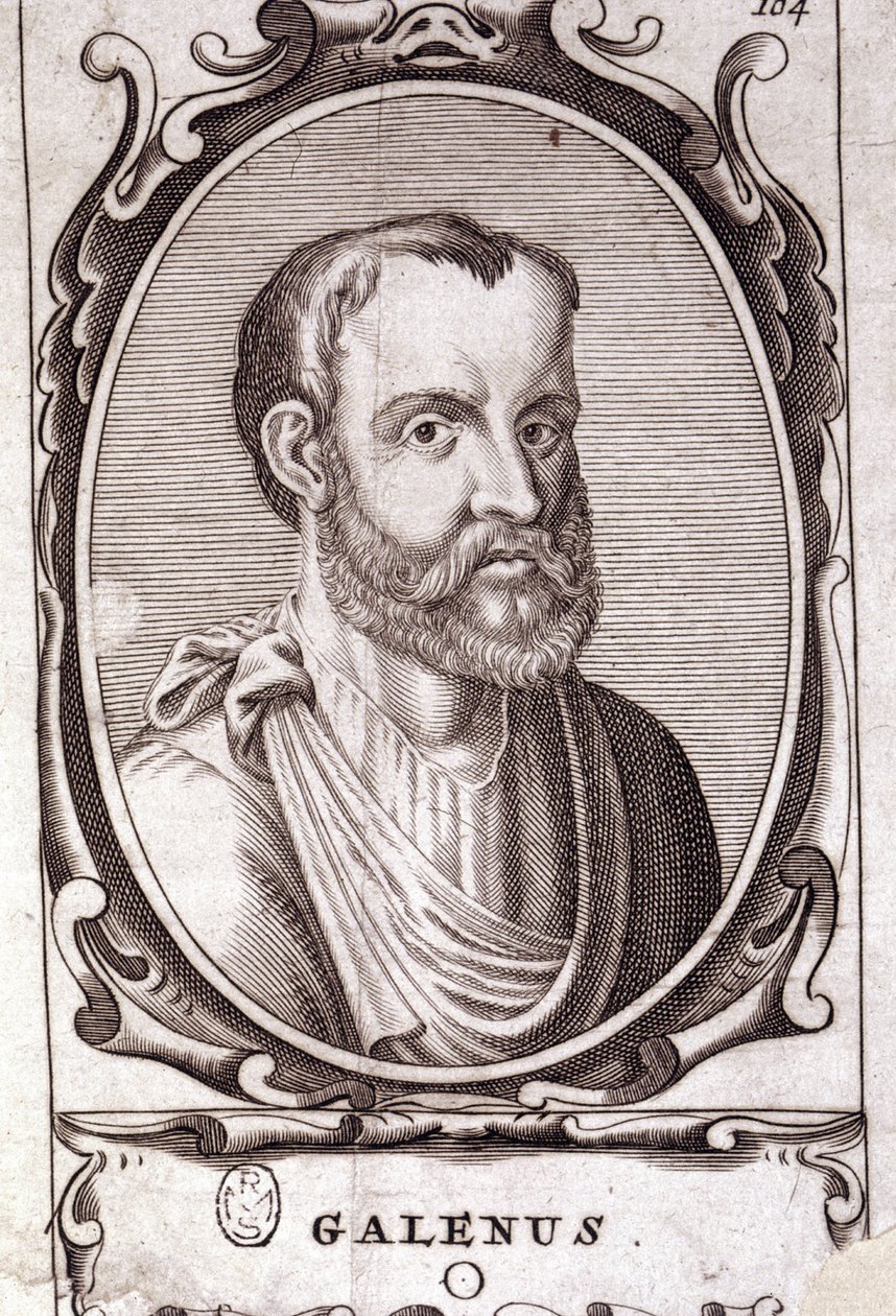 Claude Galien (Klaudios Galenos vagy Claudio Galeno vagy Claudius Galenus vagy Galenus, 131. v. - 201. v.), görög orvos portréja. 18. századi metszet. alkotó: Unknown artist
