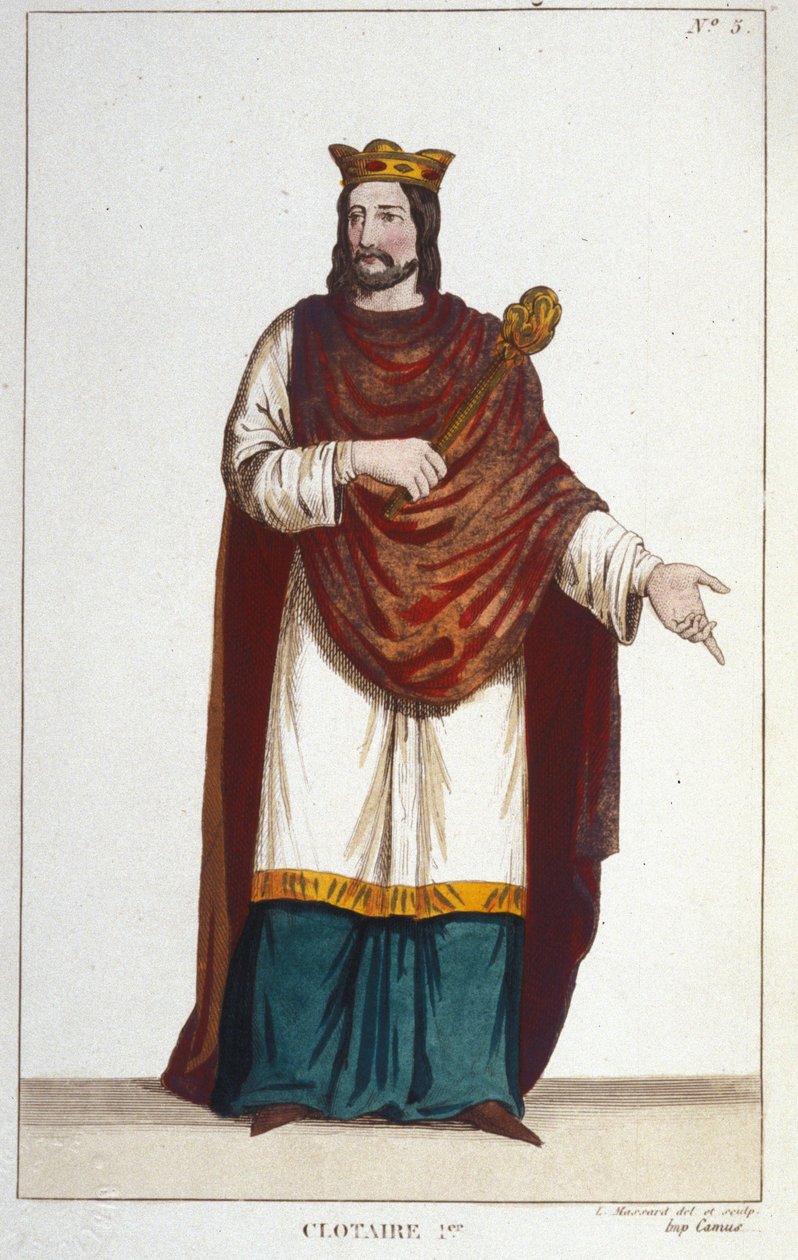 Clotaire (Clothaire) I (497 - 561), Neustria királya és a frankok királyának portréja. metszet 1830-ból alkotó: Unknown artist